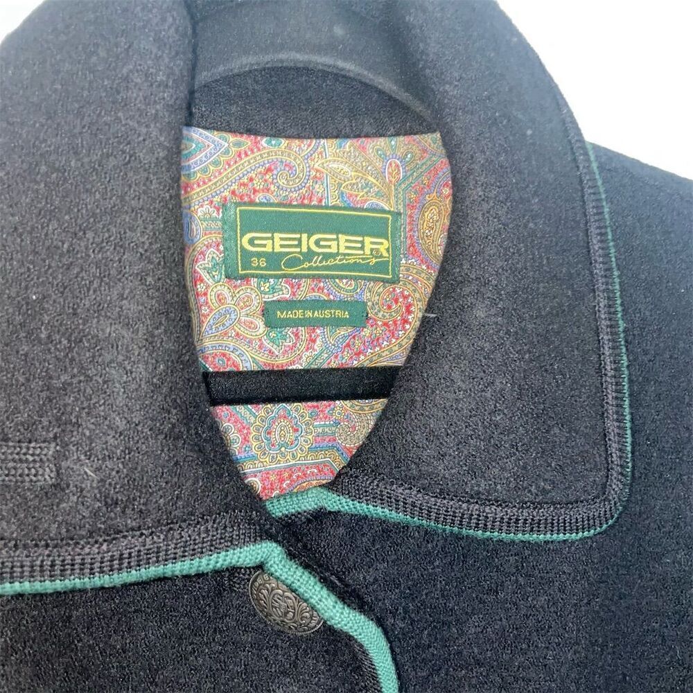 Geiger Women's Blue Boiled Wool Jacket Size 36 Shawl Collar Mid-Length - Picture 2 of 6